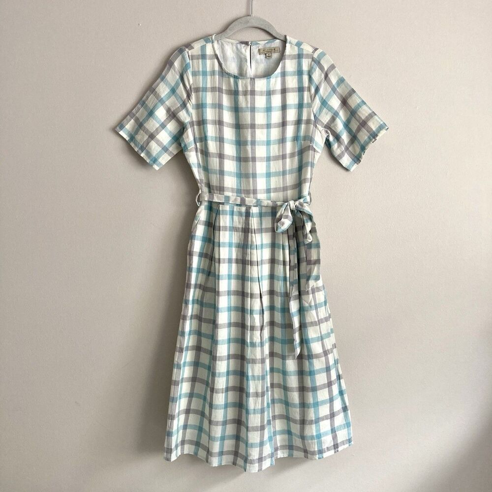 Polagram Anthropologie Blue Gray Checkered Dress Size Small Cottagecore